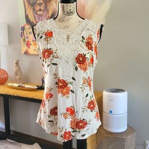 Floral, White Tank Top